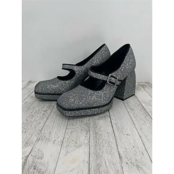 Gianni Bini 2-Night Disco Glitter Silver Rhinestone Platform Pumps Size 10M - Picture 1 of 8